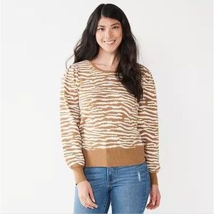 Nine West Animal print Caramel and white soft Scoopneck Balloon-Sleeve Sweater